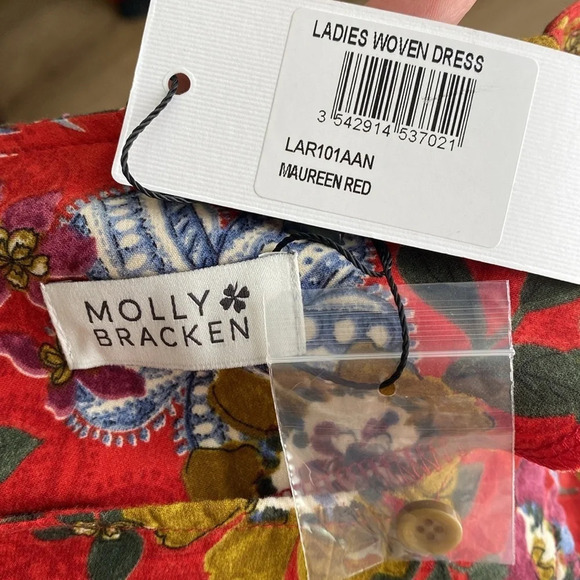 Molly Bracken red floral midi dress with ruffle sleeve size small - Picture 14 of 16